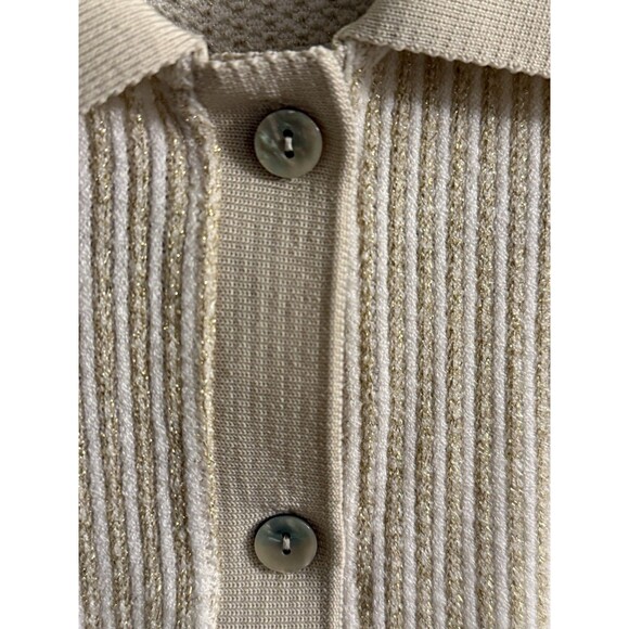 Linea Moda Italy Beige Button Down Knit Shirt M Glitter Thread Short Sleeve - Picture 4 of 10